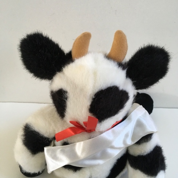 1997 Build A Bear Holstein Cow Bell Bow Tie Sash 18" White & Black Stuffed Plush - Picture 9 of 16